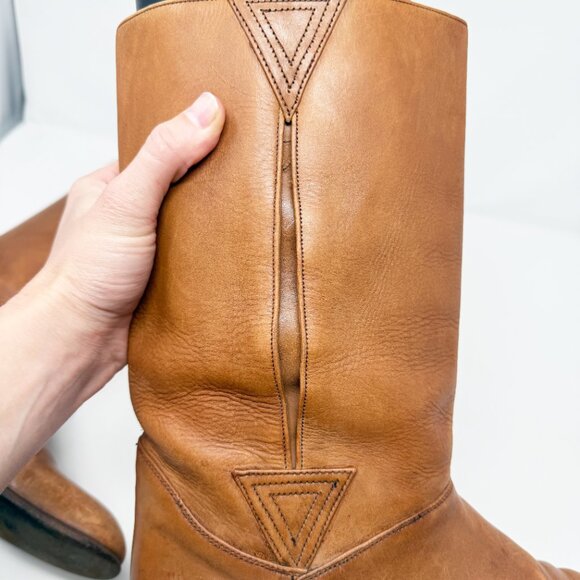 Vintage HipOppoTamus Cognac Brown Leather Mid Calf Boots Men's Size 9.5 Pull On - Picture 4 of 10